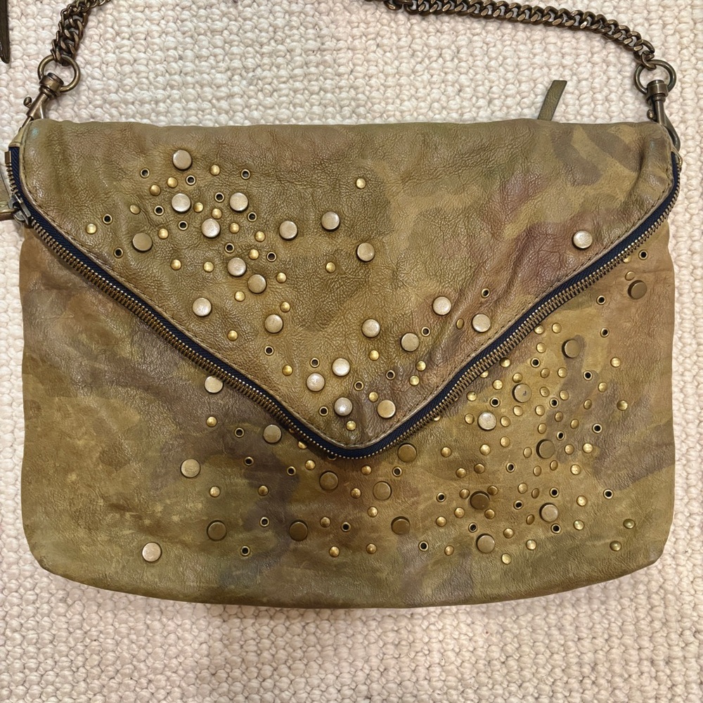 Studded Tan Leather Clutch